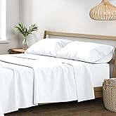 XOOX Linen 100% Egyptian Cotton Sheets King Size Bed Set - 4 PC 1200 Luxury High Thread Count White Egyptian Cotton King Sheet Set, Silky Soft, Cooling, Sateen Weave, 17" Deep Pocket Bedsheet