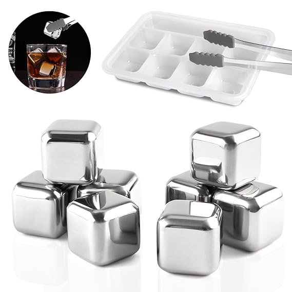 MVPOWER Whisky Steine Edelstahl Eiswürfel Whisky Eiswürfel Ice Cubes Set Whiskey Rocks Stones wiederverwendbaren Eiswürfel 8 