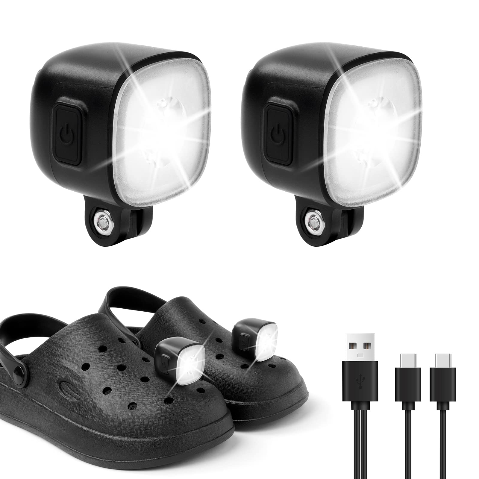 flintronic 2 Packs Shoes Light Accessories with 3 Light Modes, Shoes Decoration Charms Small Lights Balls Glow in The Dark Shoe Ornaments for Walking Hiking Camping Funny Gift (Rechargeable)