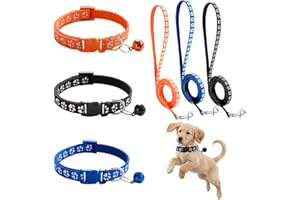 Dog Collar and Leash Set 3Pcs Puppy Collar and Leash Paw Print Whelping ID Collars Buckle Soft Nylon Litter Adjustable Pet Co
