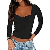 SOLY HUX Women's Long Sleeve Sweetheart Neck T Shirts Slim Fitted Tees Going Out Crop Tops
