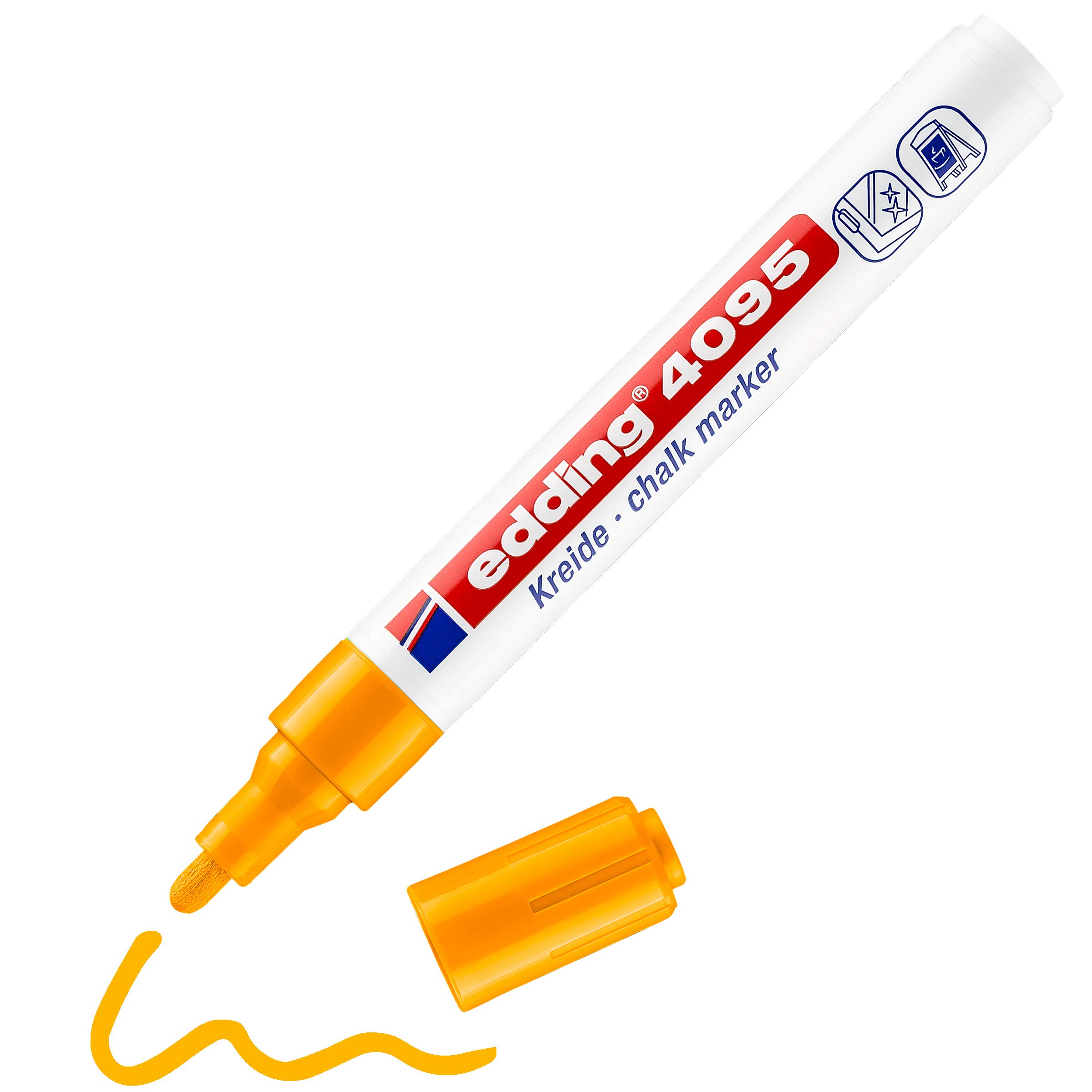 edding 4095 chalk marker - neon-orange - 1 chalk pen - round nib 2-3 mm - medium-nib wet wipe pen for chalkboards, windows, glass, mirrors - liquid chalk marker pen for opaque coverage — image 1