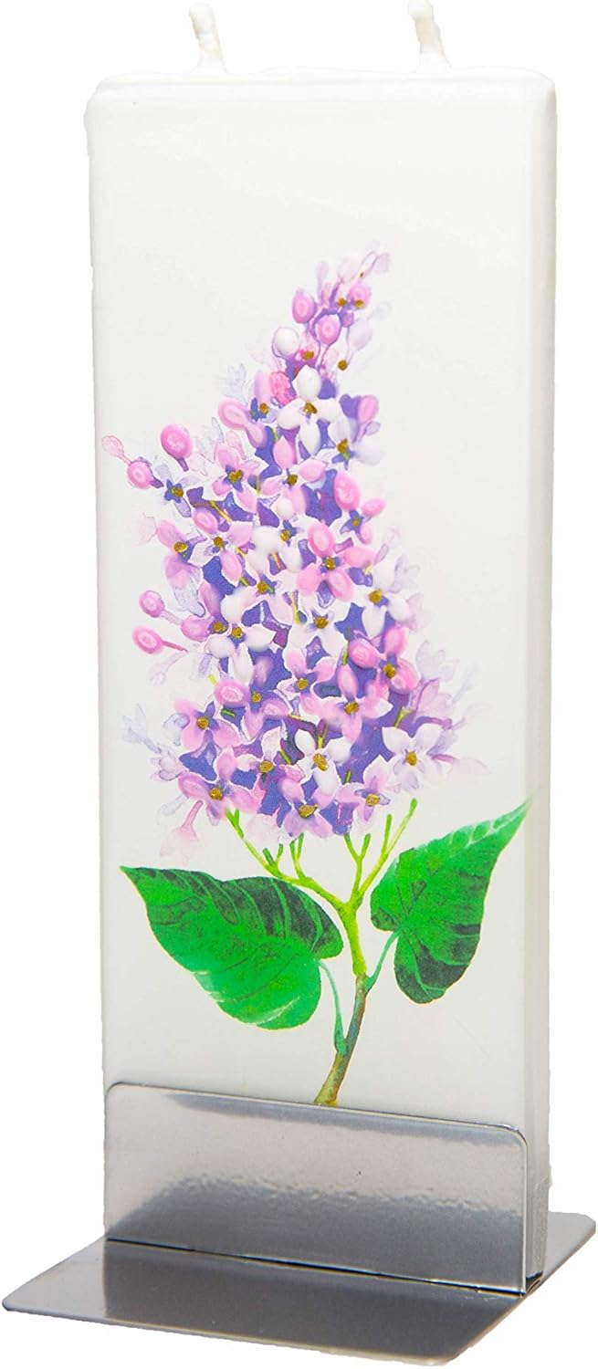 Flatyz Hand Painted Flat Candle| Unscented, Dripless, Smokeless, Decorative | Purple Lilac | Double Wick with Metal Base | Unique Gift Idea and Home Décor Accent: Home & Kitchen