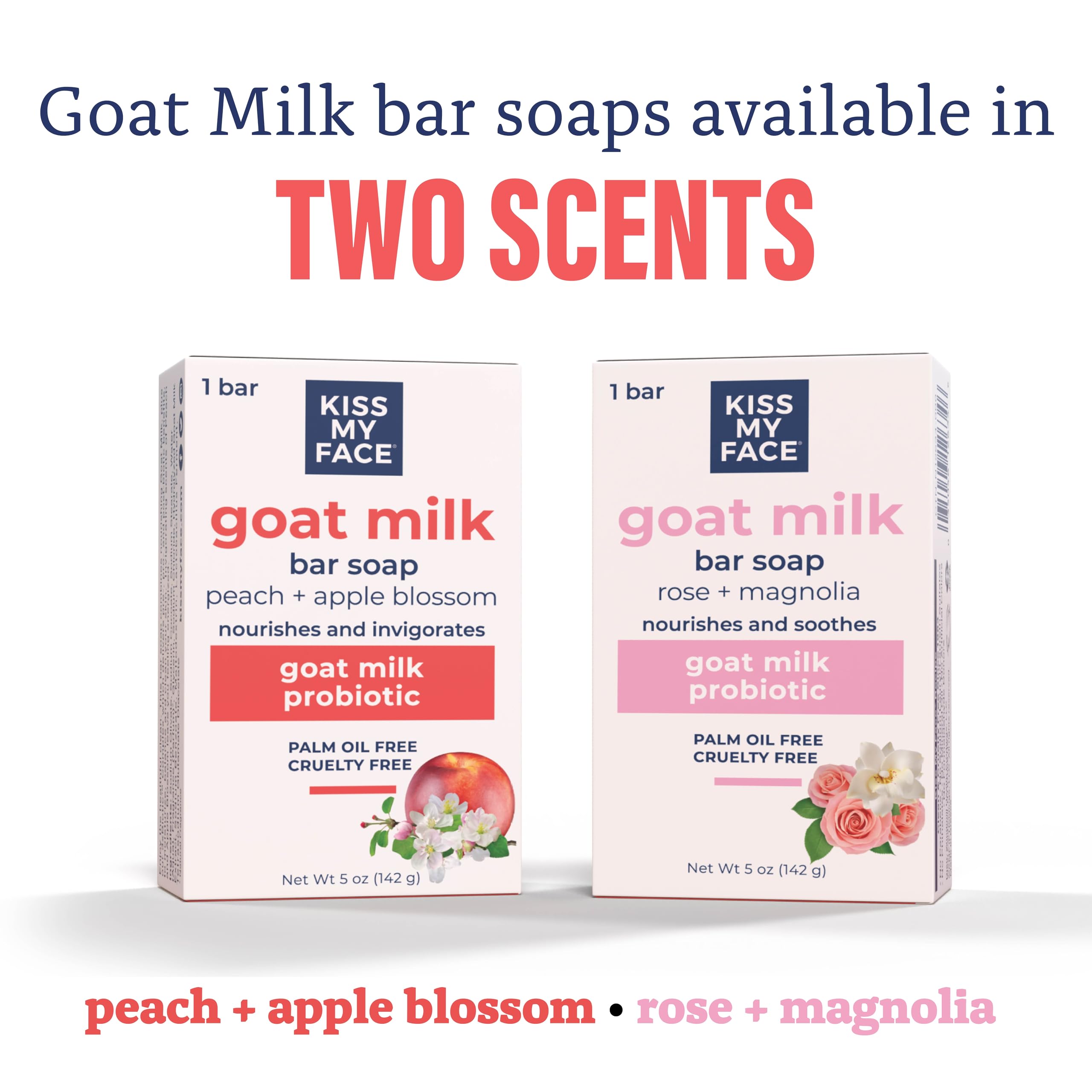 Kiss My Face Goat Milk Bar Soap, With Goat Milk and Probiotics, Nourishes and Soothes, Bar Soaps for Hands and Body, Cruelty Free and Palm Oil Free, Rose and Magnolia Scents, Pack of 3