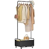 Dunatou Small Clothes Rack with Wheels, Heavy Duty Metal Garment Rack, 2-in-1 with Basket, Clothes Racks for Hanging Clothes, 15.7" x 23.6" x 67", Black