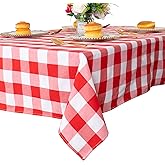 ShinyBeauty Checked Square Tablecloth 54x54-Inch Red and White Buffalo Plaid Washable Cotton Table Cover for Dining Room - Gingham Rustic Lattice Christmas Decor