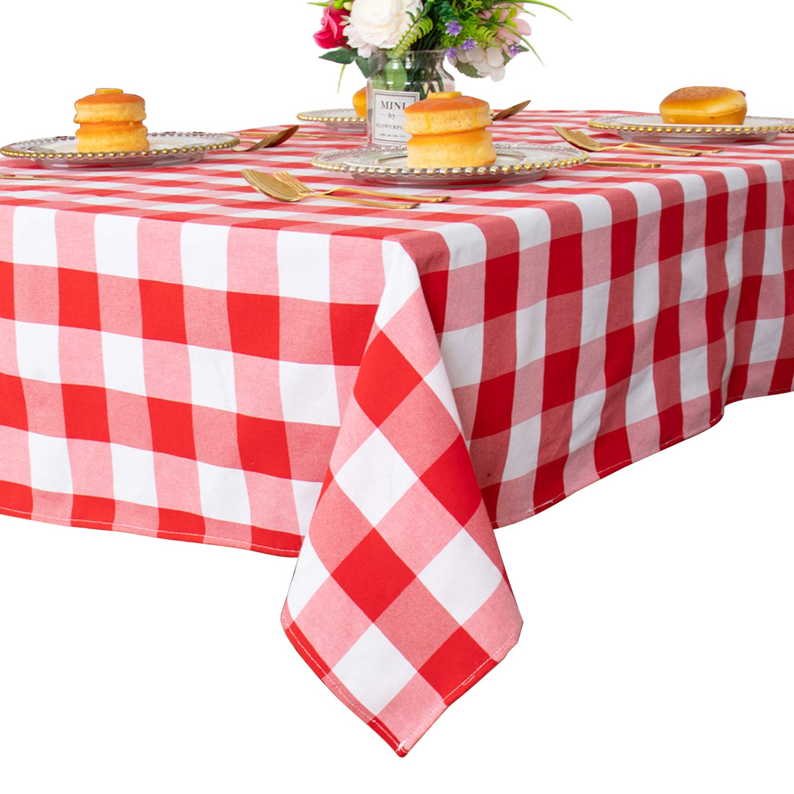 Photo 1 of ShinyBeauty Checked Square Tablecloth 54x54-Inch Red and White Buffalo Plaid Washable Cotton Table Cover for Dining Room - Gingham Rustic Lattice Christmas Decor