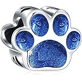 GEMDAZZ Sparkling Puppy Paw Print Charms in 925 Sterling Silver, Pave Dog Pawprint CZ Round Beads and Always in My Heart Charms, Gift for Animal Lover, fit European Women Bracelet/Necklace