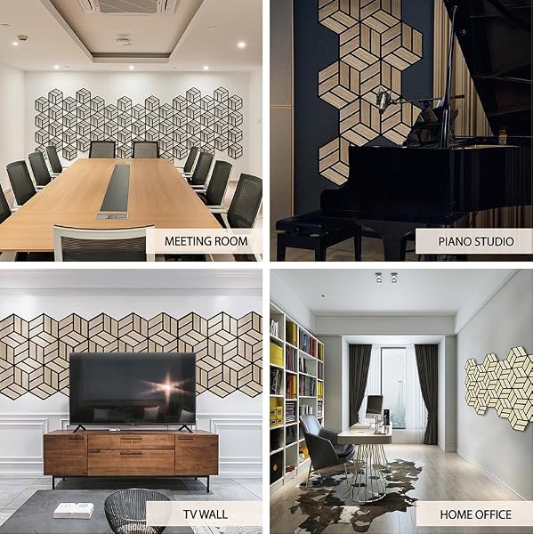 URBAN DECOR ACOUSTIC SLAT WALL FOAM PANELS (5PIECES HEXAGON IN OAK COLOR) FOR 3D WOOD WALL DECOR, COOL ROOM ACCESSORIES, ACOUSTIC DAMPENING, MENS ROOM DECOR, GAMING AREAS, TV WALLS AND MORE