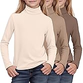 LessonZoo 3 Pack Girls Turtleneck Long Sleeve Pullover T-Shirt Soft Warm Stretch Kids Basic Turtle Neck Tops for Girls