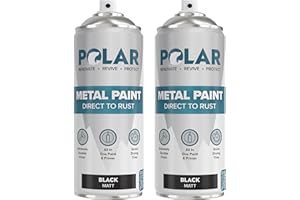 POLAR SPECIALIST COATINGS Polar Matte Black Direct to Rust Spray Paint - 2 x 13.5fl oz - Protect and Stop Rust & Corrosion - Primer, Undercoat, Topcoat - Quick Dry Formula - Ideal for Metal, Wood, Plastic and Ceramic Surfaces