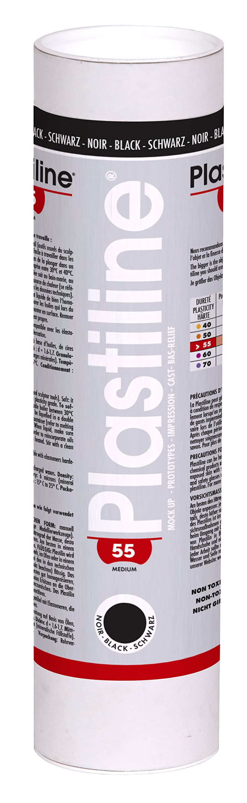 Plastiline 1955T - Plastiline tube - Modelling Paste, High Precision Modelling, Sculpting, Moulding Hardness 55 (medium) - 1 kg - Black shade. Made in France