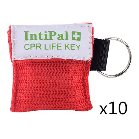 IntiPal 1/2/5/10 Stücke Beatmungsmaske Schlüsselanhänger Beatmungshilfe Notfalltuch Taschenmaske Erste Hilfe 5 Farben (10, Re