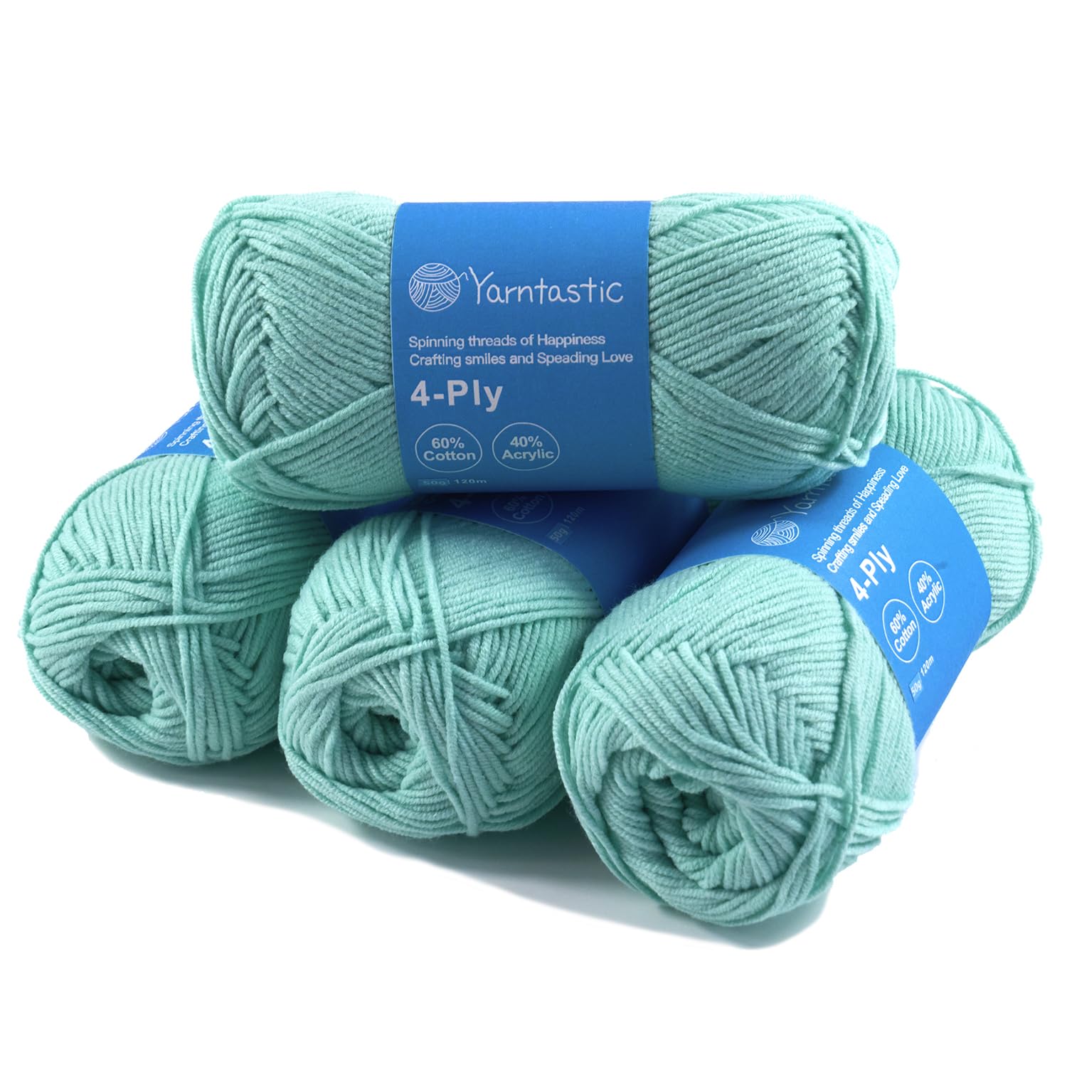 Yarntastic 50g x 4 Balls in a Pack, 4 Ply Yarn, 16 Wraps per inch (About 2.5cm), 60% Cotton 40% Acrylic Blended, 43 Colour Choices; for Knitting, Crochet, Amigurumi, Baby Blanket, Clothing and Others