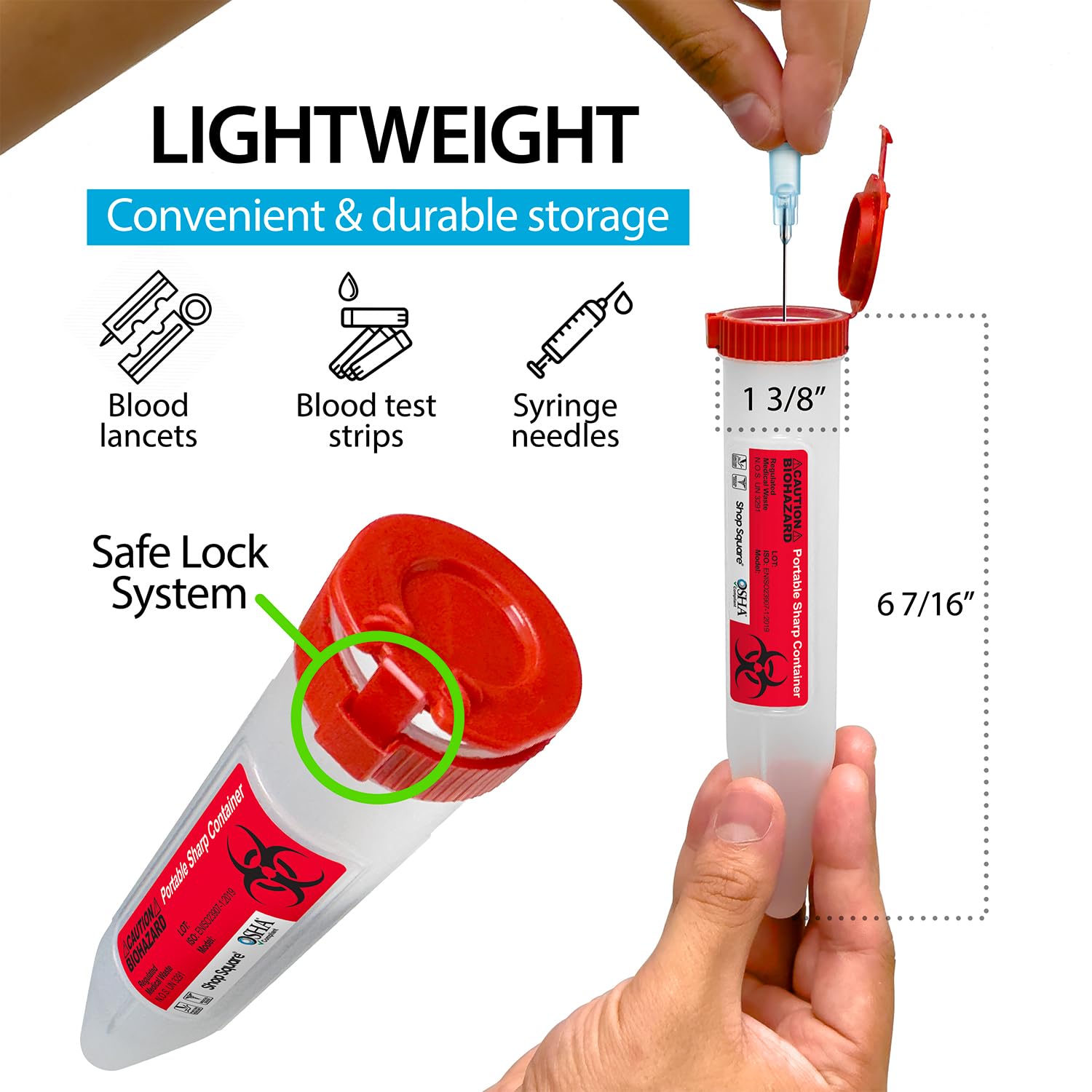 Small Sharps Containers, Travel Sharps Container, Transportable Sharps Container with Locking Mechanism, Professional Grade Mini Sharps Container - 6 Count