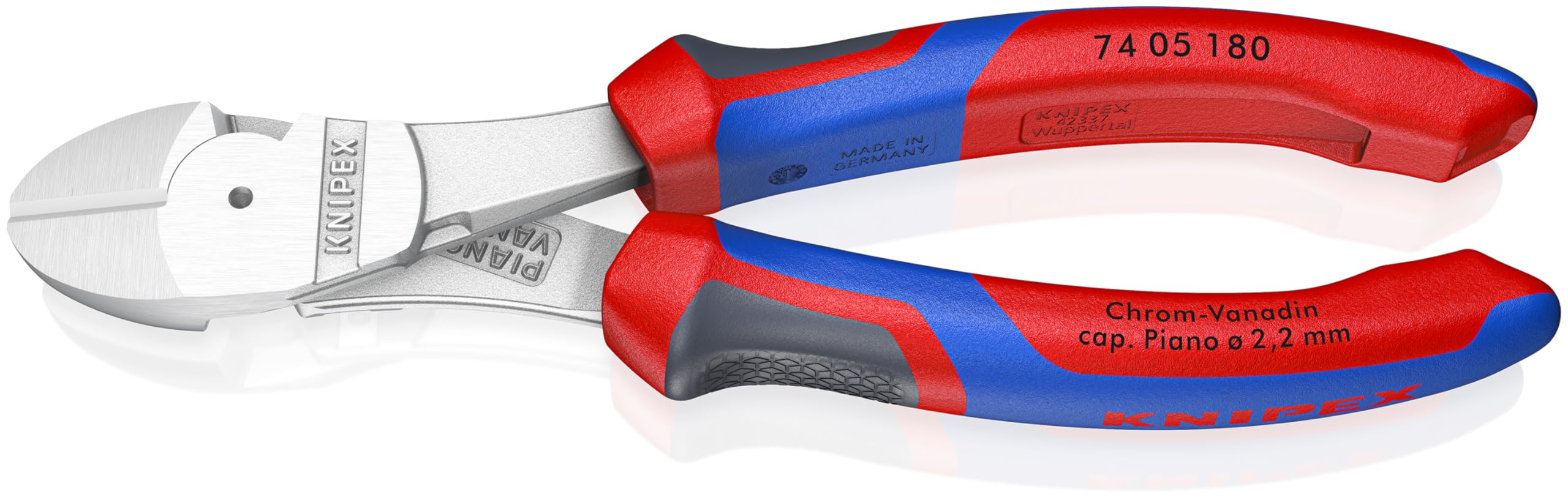 KNIPEX High Leverage Diagonal Cutter Chrome-Plated with Comfort Handles 180 mm, 74 05 180