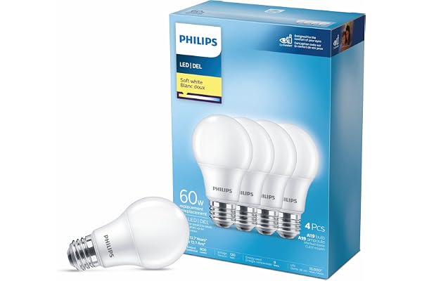 PHILIPS 463380 Led 60W A19 Soft White Non Dimmable(2700K)-4 Pack(Packing may Vary)