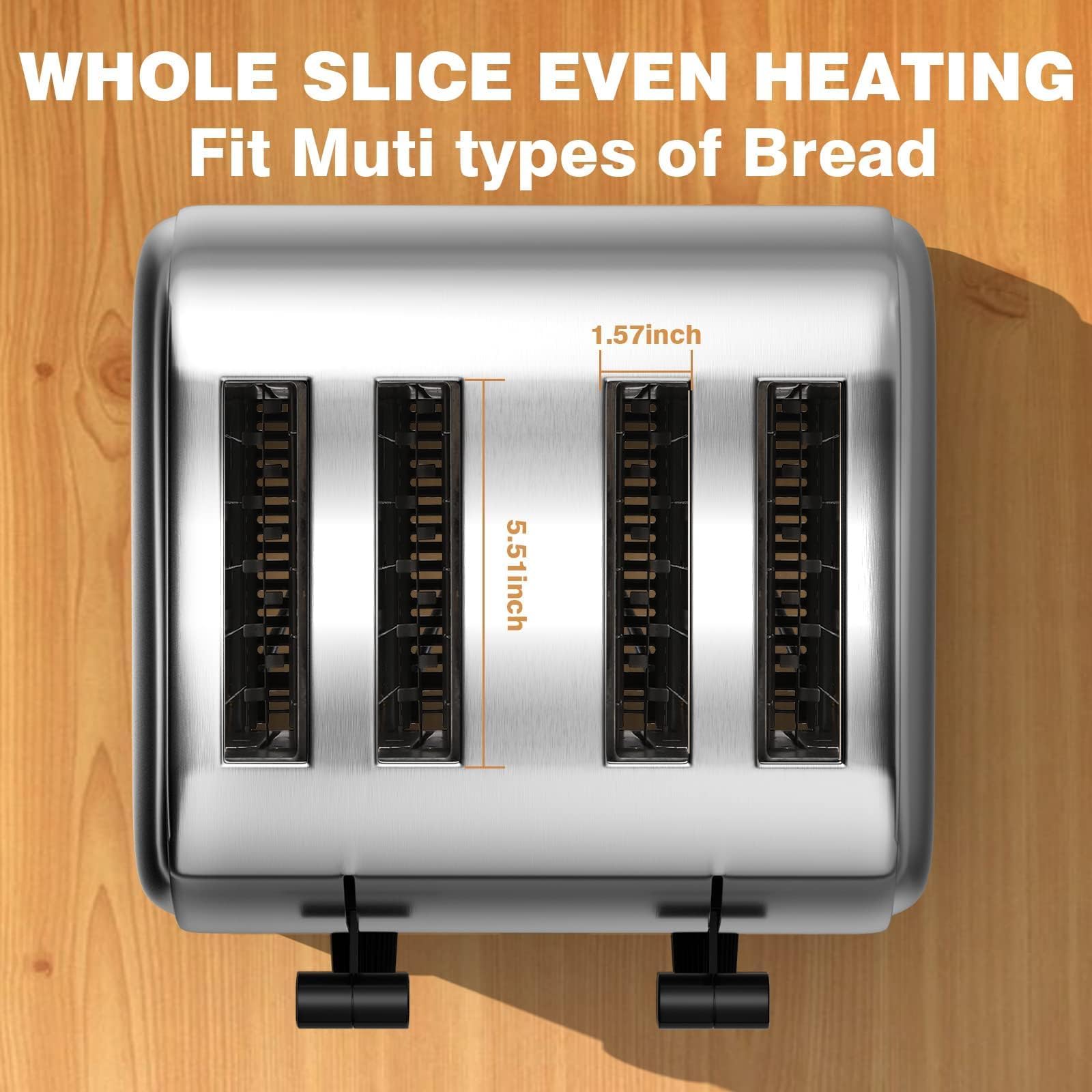 PYY Tostadora Comercial 4 Rebanadas - 225 Rebanadas/Hora Tostadora de Pan Plateada de Acero Inoxidable, 1800 W con Nivel de 6 Velocidades, Controles Dobles y Bandeja para Migas Extraíble, para Familias y Comerciales