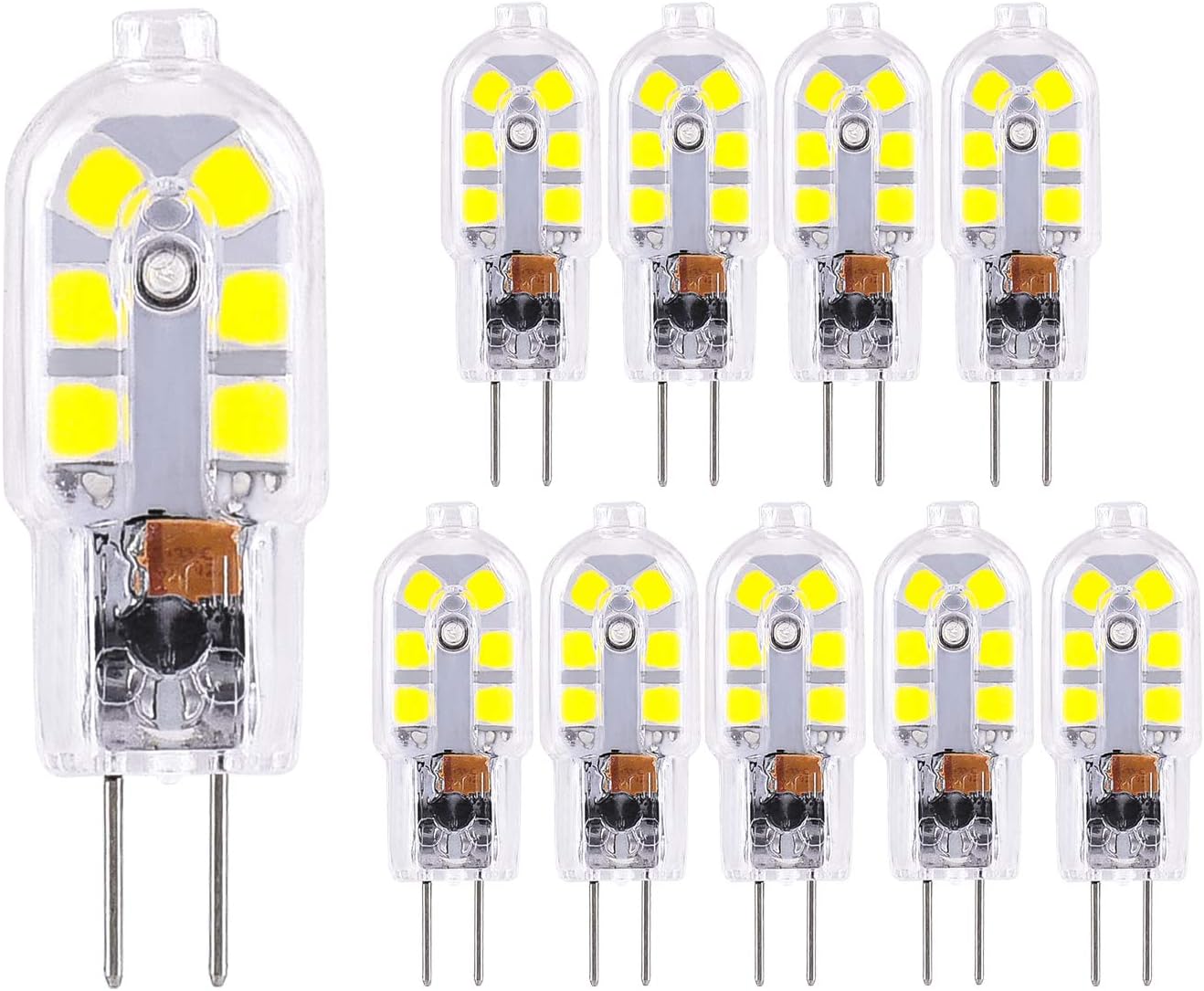 ELINKUME G4 Led Bulbs 2W Cool White,12v 20w G4 Bulb Non-Flicker,20w Halogen Light Bulbs,12 SMD 2835,180LM,6000K,10 Packs