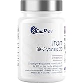 CanPrev Iron Bis-Glycinate 20mg, 90 V-Caps 90-Day Supply - Highly Bioavailable Iron Supplement for Women - Enhanced with Vita