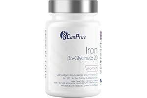 CanPrev Iron Bis-Glycinate 20mg, 90 V-Caps 90-Day Supply - Highly Bioavailable Iron Supplement for Women - Enhanced with Vita