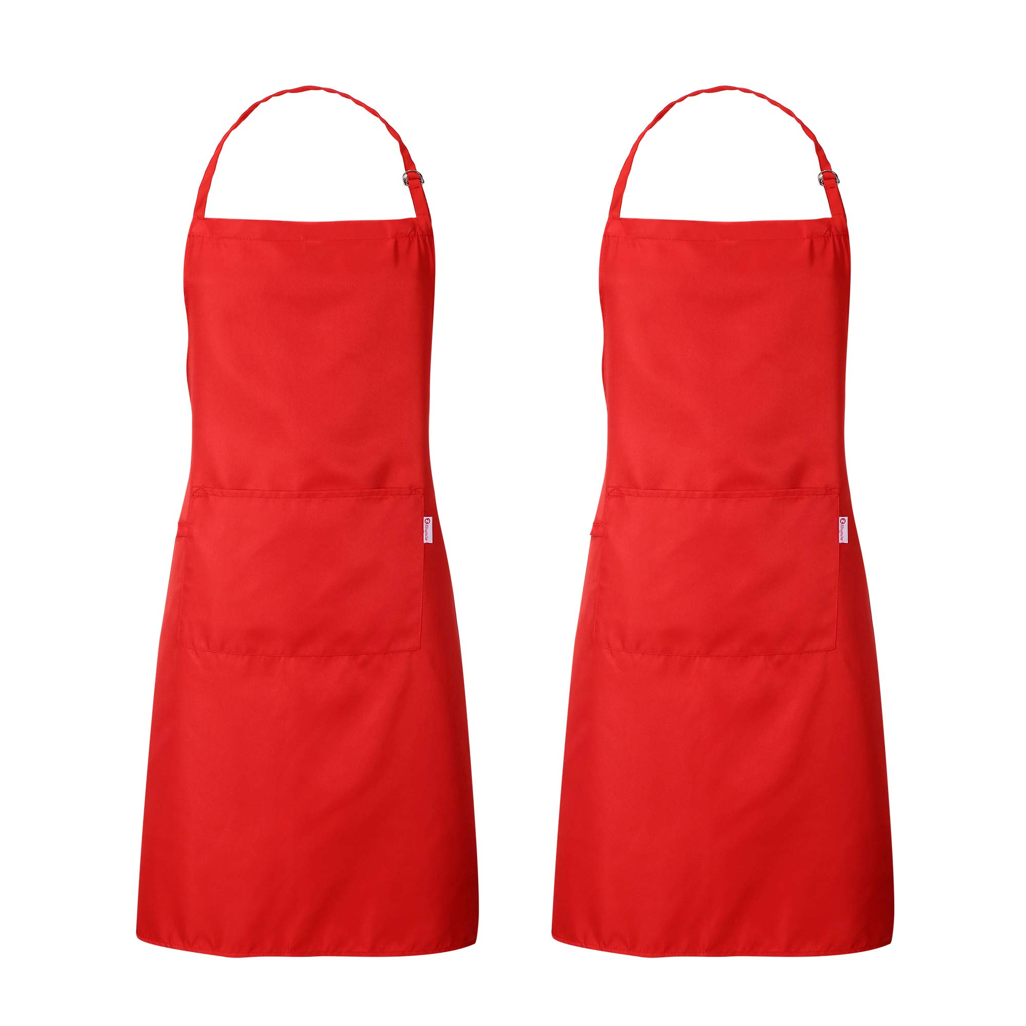 Zihuatailer Red Cooking Aprons for Women | Red Kitchen Aprons with Pockets for Adult, Set of 2