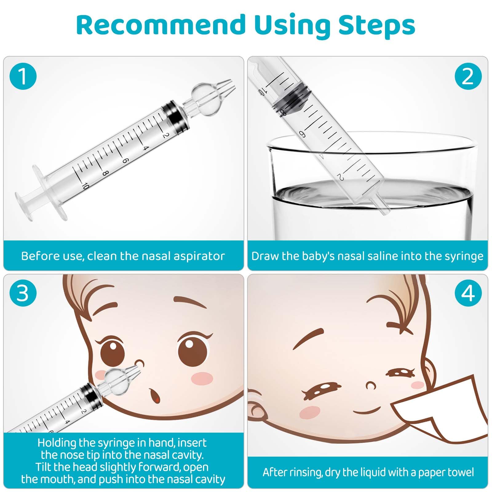 Baby Nasal Aspirator - Professional Rinse System Baby Nasal Irrigator Portable Infant Nose Cleaner Quick Rinse Device BPA Free Nose Sucker for Baby Newborn Infants Kids Children (2 Pieces)