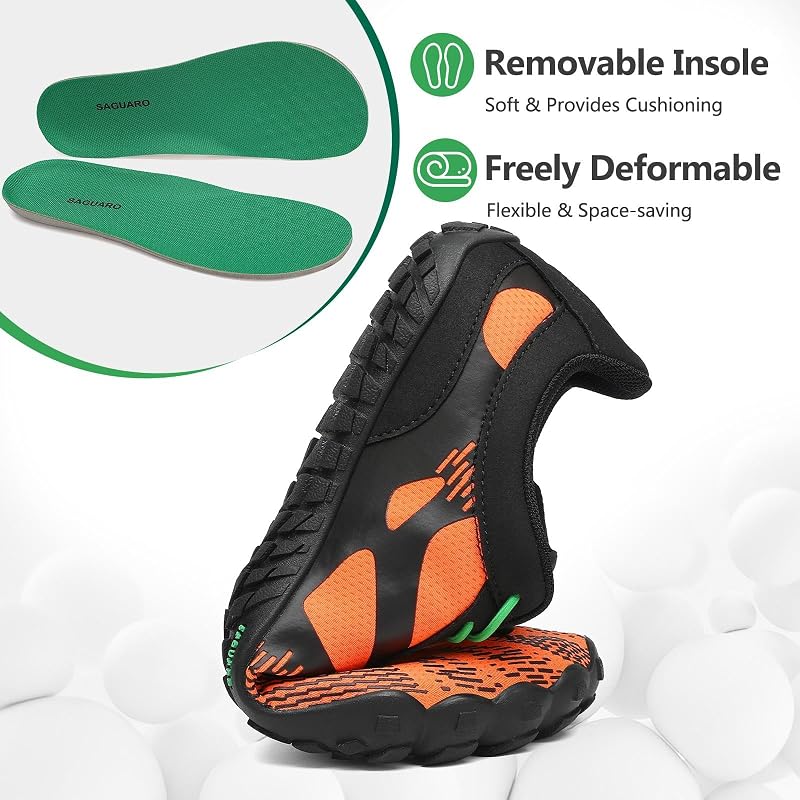 Barfußschuhe Herren Fitnessschuhe Damen Barfussschuhe Schnell Trocknend Traillaufschuhe Badeschuhe rutschfest Unisex Sommer Outdoor Kletterschuhe SchwarzOrange 46 EU