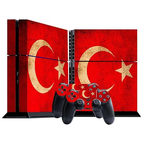 stillshine PS4 Bunte Vinyl Decal Aufkleber Skin Sticker für Playstation 4 Konsole X 1 und das Controller x 2 rot Flags Turkey