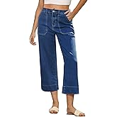 GRAPENT Capri Jeans for Women High Waisted Wide Leg Trendy Strechy Loose Straight Cropped Denim Jeans Pants with Pockets