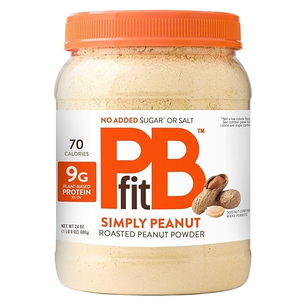 PBFIT 24 OUNCE SIMPLY PEANUT POWDERED PEANUT POWDER, NO ADDED SUGAR OR SALT, NON-GMO, PLANT-BASED, GLUTEN-FREE PROTEIN POWDER, 9G OF PROTEIN 9% DV