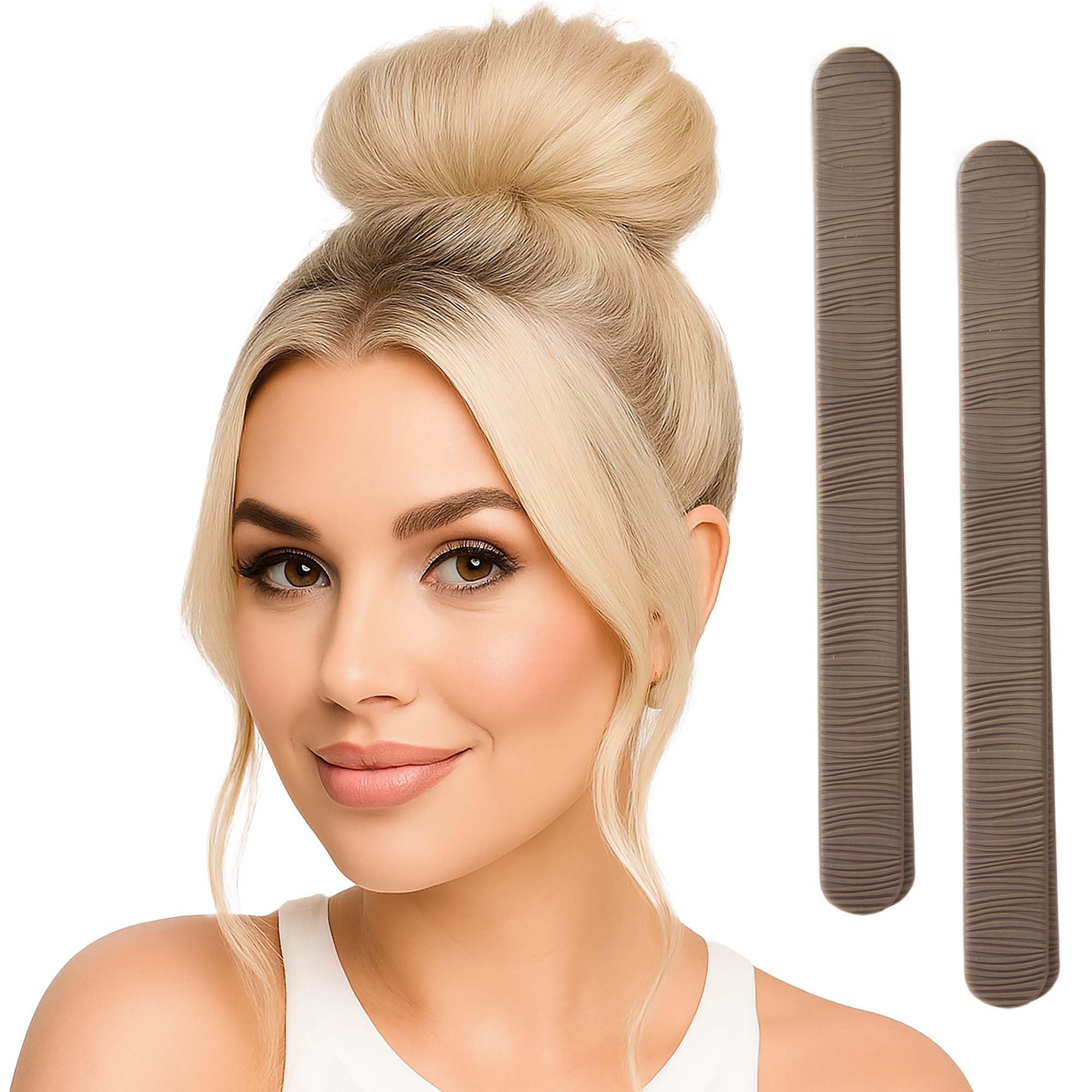 2 BUN BARZ by PONY-O:Patented Bendable No Damage Donut Hair Bun Maker – Easy Hair Styling Roll & Bend (Light Brown)