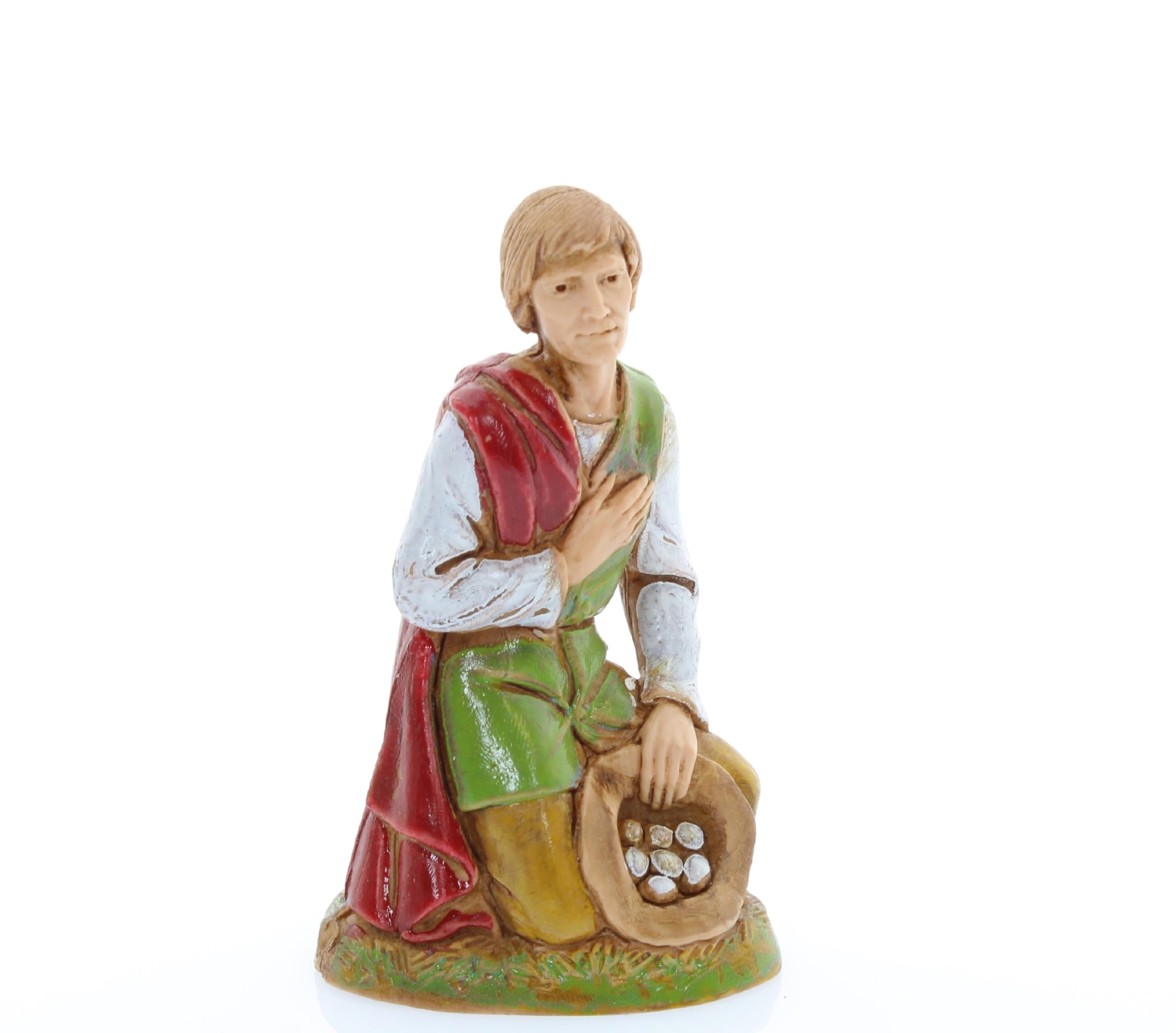 Moranduzzo Farmer with Offerings H 2.67 in for Nativity Scene Scale 1:20, 10 cm – STANDARD 10 – Unbreakable Figurine, '700 Style, Hand-Painted, Sculptor M. Landi