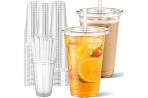 Sipthene 24 oz 50 Pack Clear Plastic Cups with Lids and Straws, Disposable to Go Iced Coffee Cups for Cold Drinks, Smoothies,