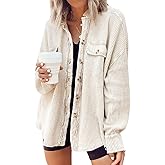 Leyoutx Womens Waffle Knit Shirt Button Down Long Sleeve Lightweight Slouchy Boyfriend Blouse Shacket Tops