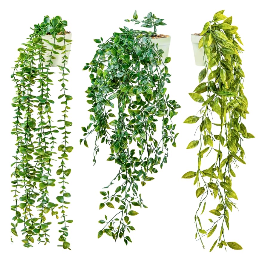 DREAMS 21 3-pack Fake Hanging Plants Artificial Indoor/Outdoor | Hanging Plants for Room Decor, Wall Shelf, Patio Garden