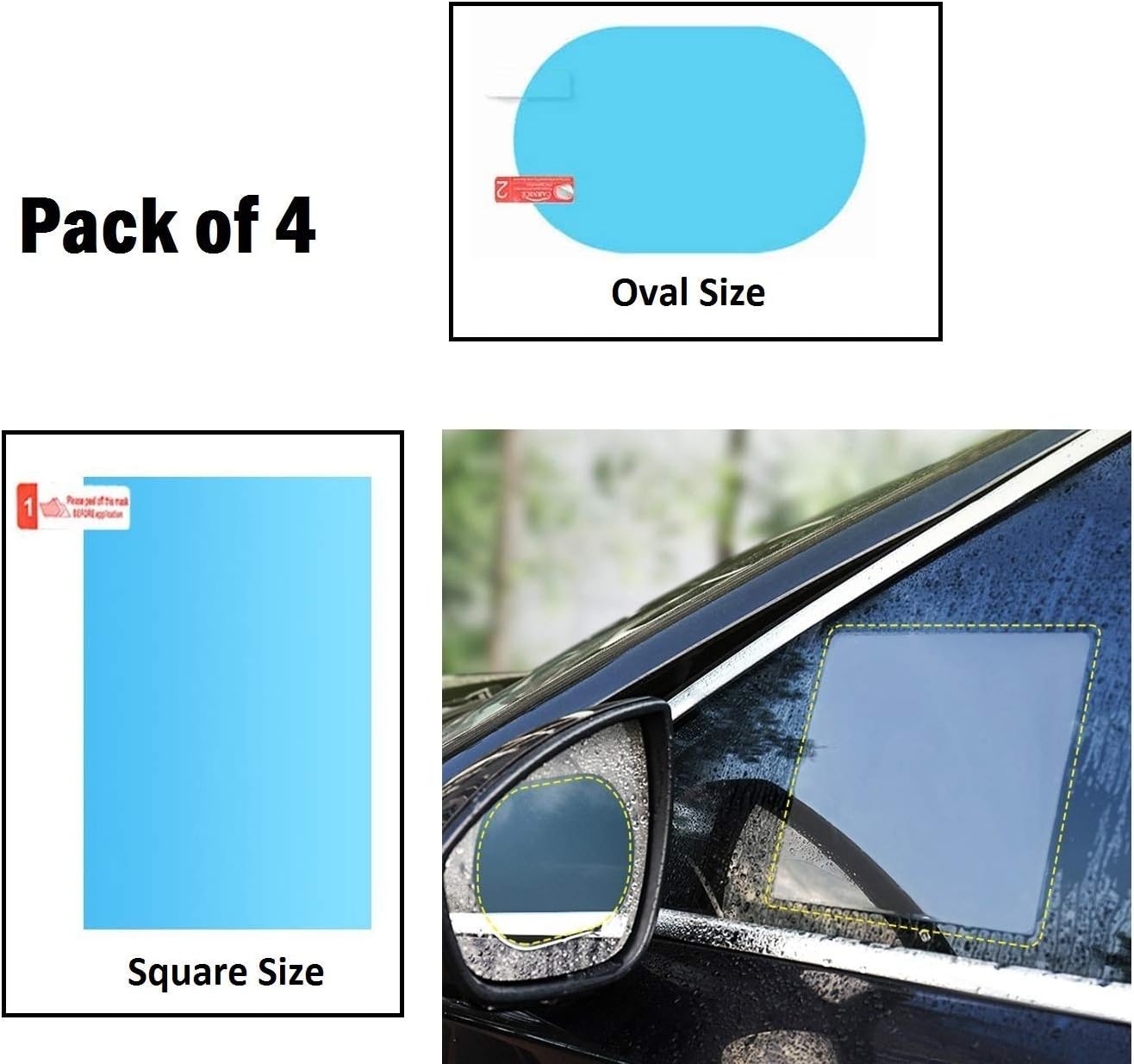 LECO 2pcs Waterproof Anti Fog Car Rear View Mirror Film + 2pcs Car Door Window Film, Anti Glare Mist Rainproof Side View…