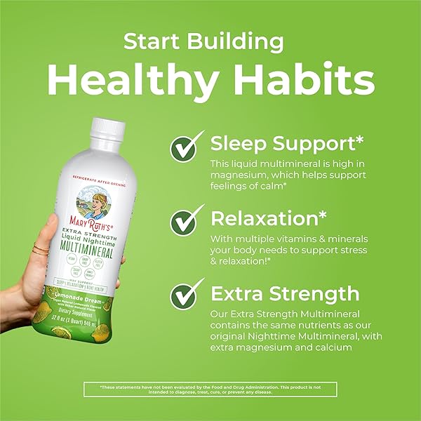 MARYRUTH ORGANICS EXTRA STRENGTH NIGHTTIME LIQUID MULTIMINERAL SLEEP SUPPLEMENT | SUGAR FREE | CALM MAGNESIUM CITRATE | NO MELATONIN | CALCIUM MAGNESIUM ZINC | LEMONADE FLAVOR | VEGAN | 32 SERVINGS
