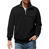 JMIERR Men's Quilted Sweatshirt Casual Long Sleeve Outdoor Stand Collar Quarter-Zip Pullover Sweatshirts