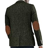 VENNYNG Men's Tweed Blazer Suit Jacket with Elbow Patches Single Breasted Male Short Vintage Trench Coat