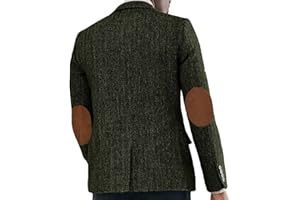 VENNYNG Men's Tweed Blazer Retro Herringbone Suit Jacket with Elbow Pads Single Breasted Sport Coat