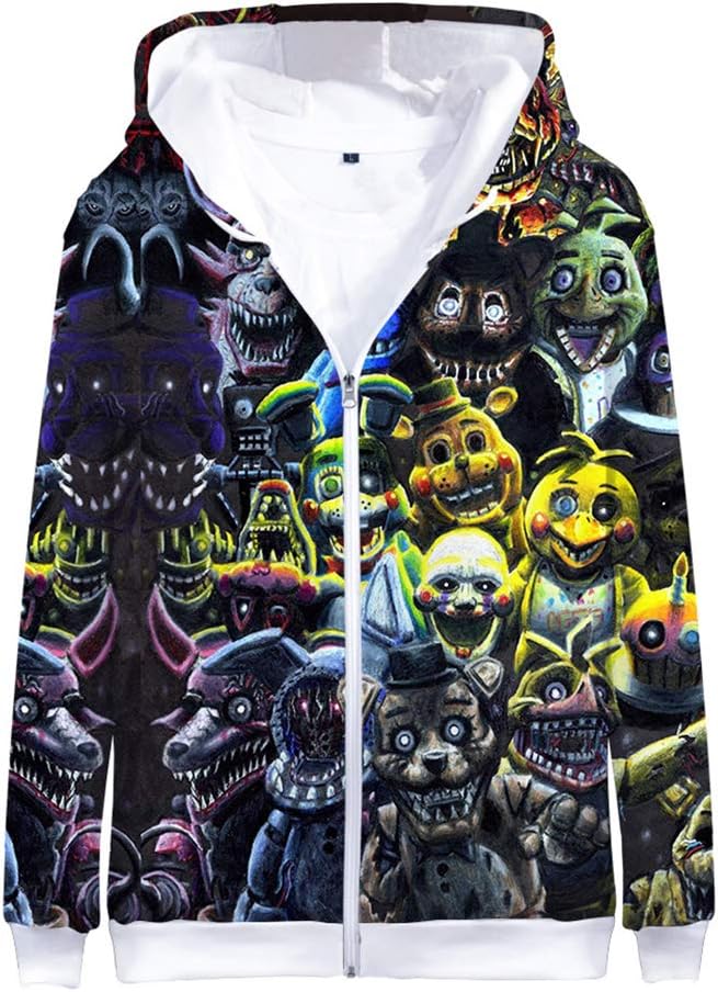 Unisex Five Nights at Freddy's 3D Printing with Zipper Leisure Hooded Thin Coat for Men and Women