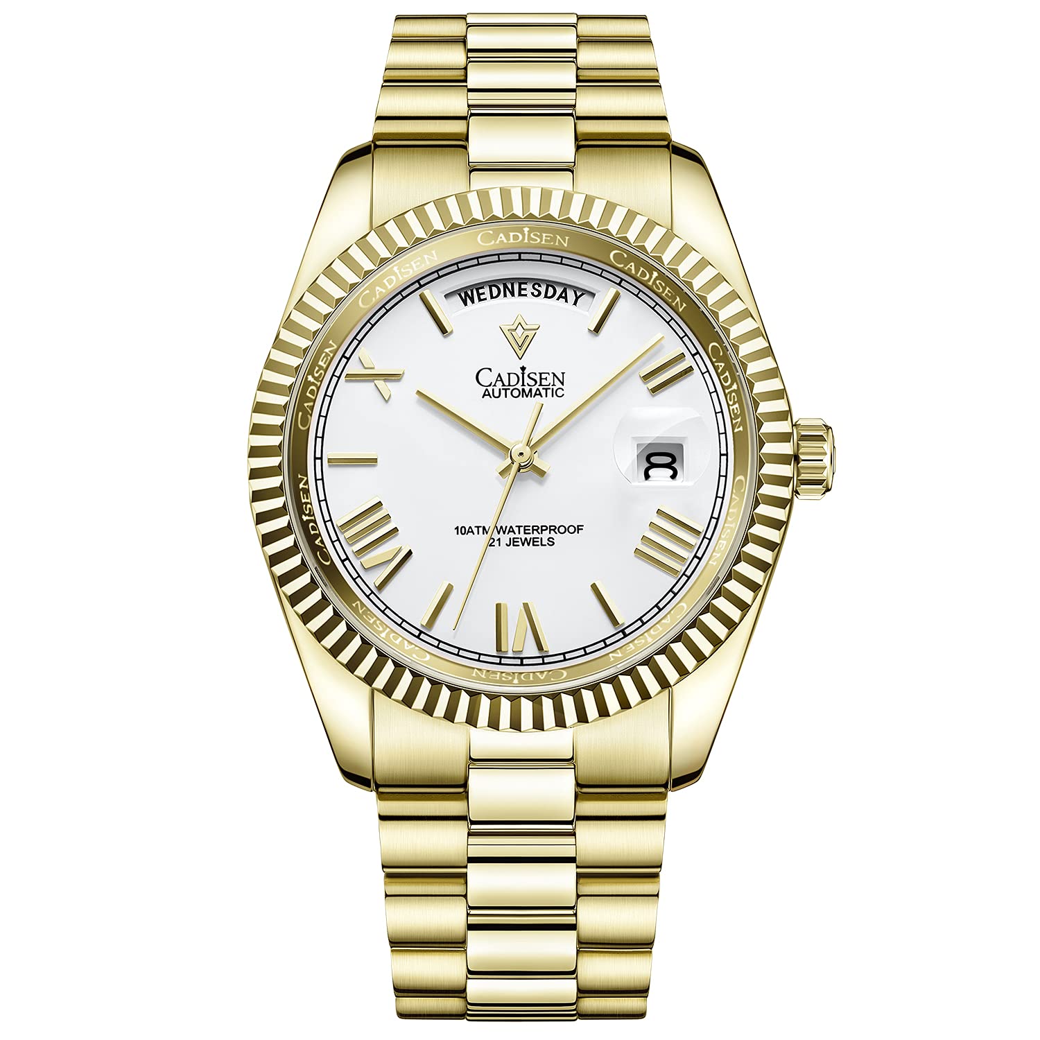 CADISEN Men’s Automatic MIYOTA 8285 Mechanical Watch Casual Watches for Men Waterproof Sapphire, Golden white noodles, Mechanical,Automatic Watch