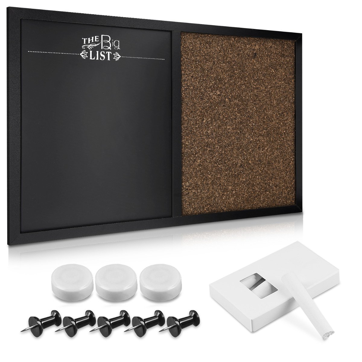 Navaris Combination Chalk and Cork Board - 40 x 60 cm Magnetic Chalkboard Combo Memo Notice Pin Board for Wall - Includes Chalk, Push Pins, Magnets