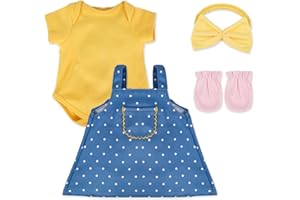 WOOROY 4Pcs Reborn Baby Doll Clothes - 16-20 Inch Baby Doll Clothes Outfits Accessories with Headband and Mittens for Realistic Baby Dolls Girls