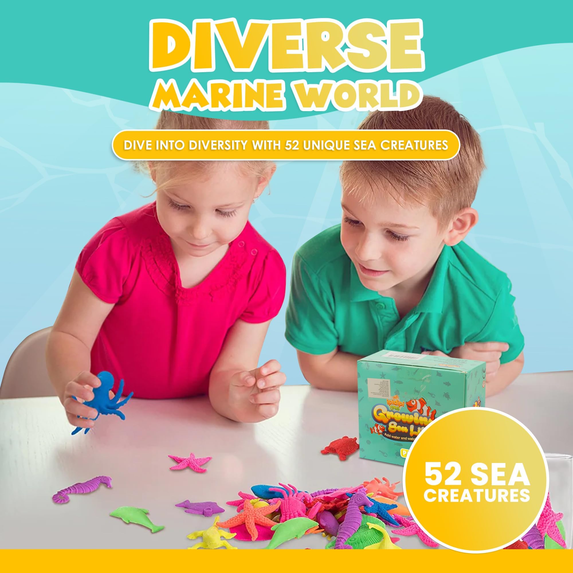 IPIDIPI TOYS Water Growing Sea Creature Toys for Kids – 52-Pack Ocean-Themed Party Favors, Goodie Bag Stuffers, Sensory Play, and Classroom Prizes