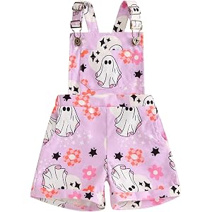 Kavousa Toddler Baby Girl Halloween Outfit Ghost Pumpkin Overalls Romper | Pumpkin / Witch Embroidery Sleeveless Flared Jumps
