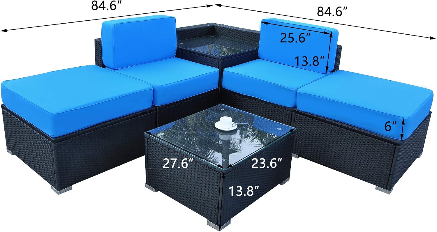 Blue Mcombo Patio Wicker Rattan Sofa 5pieces Sectional Furniture Set All Weather Outdoor Seating Lawn Porch Couch Conversation Loveseat Chair With Cushions And Coffee Tea Table 6082 5pc A2 Sofas Patio Seating