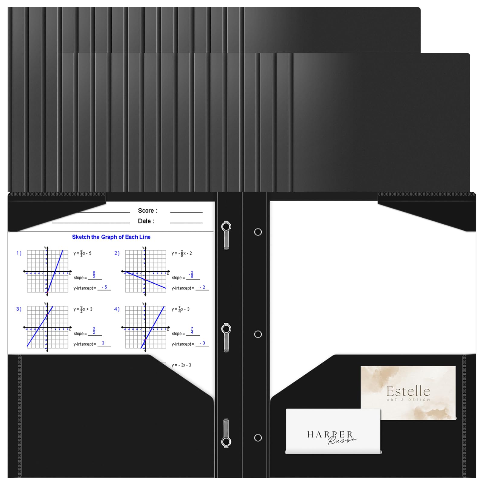 Briartw 30 Black File Folder,Heavy Duty Plastic Pocket Folder with Prongs for Letter Size Paper,2 Pockets and 3 Prongs,As Well As 2 Card Slots,Pocket Folders for Office and School Staff or Students