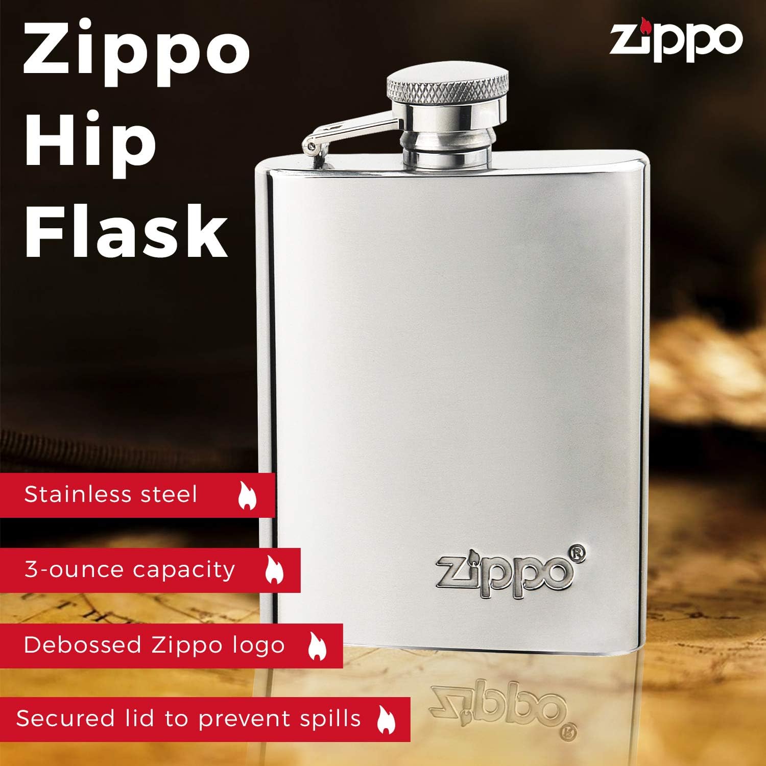 Zippo - Hip Flask, Stainless Steel with Leather Cover, Silver, 177 ml, Mocha, Ideal for Hiking and Outdoor Activities - Image 4